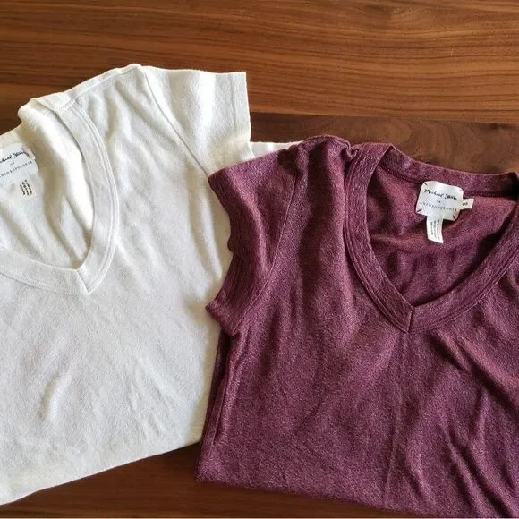 Michael Stars V Neck Short Sleeve Shirt Bundle of 2 One Size Stretchy Basics - Picture 1 of 11